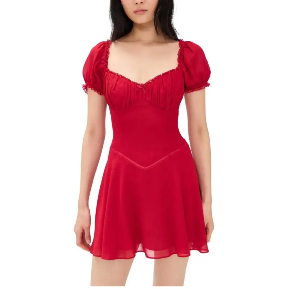 Reformation Ondine Short Sleeve Mini Dress Lipstick Bright Red Size 4 NWT